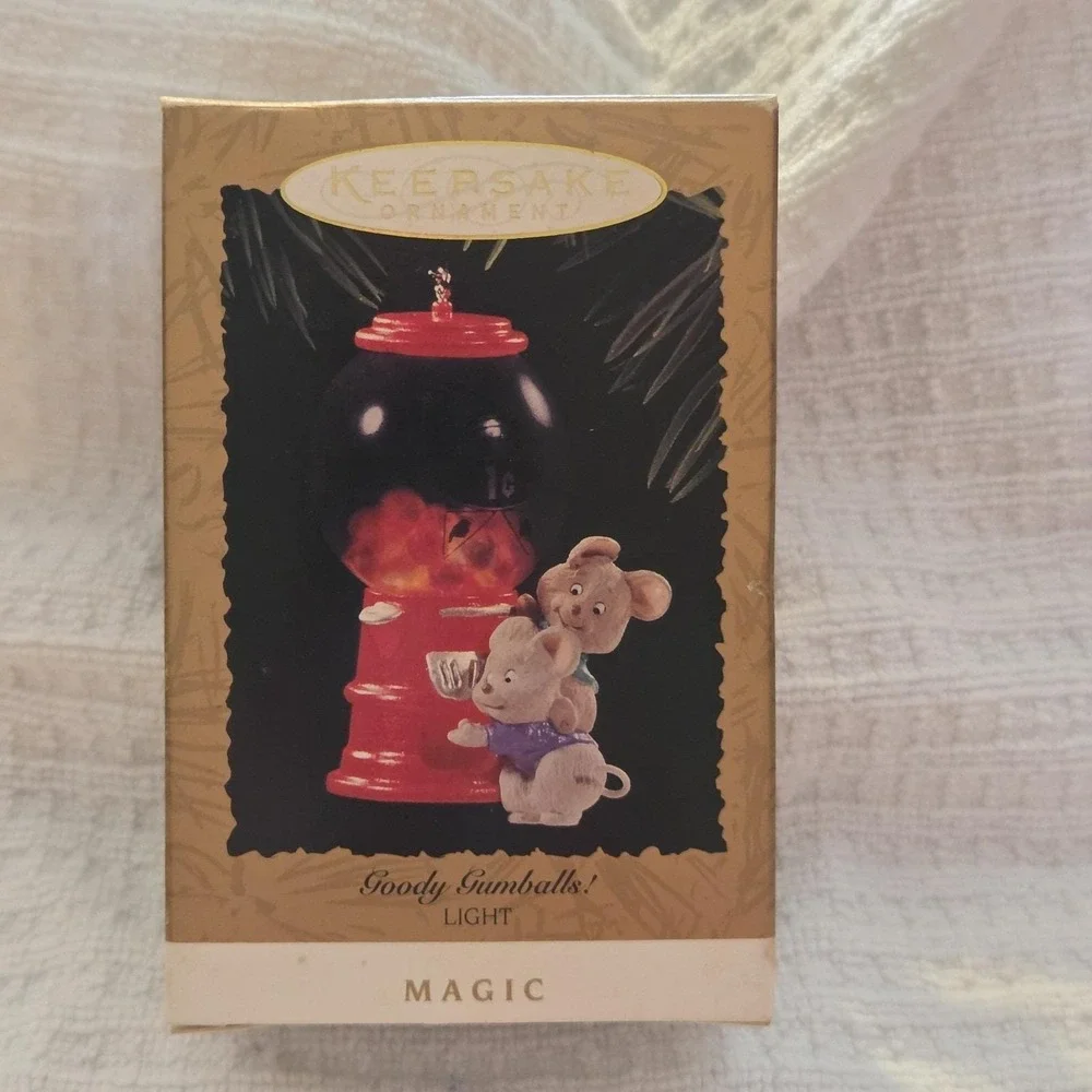 Hallmark‎ Keepsake Magic Ornament Goody Gumballs Mice Light Up 1995 Red Vintage
